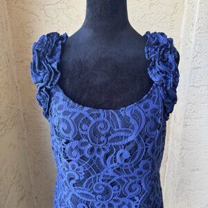 LILLY PULITZER Bright Navy Lace Shift Dress Size 14 Above Knee Scaloop